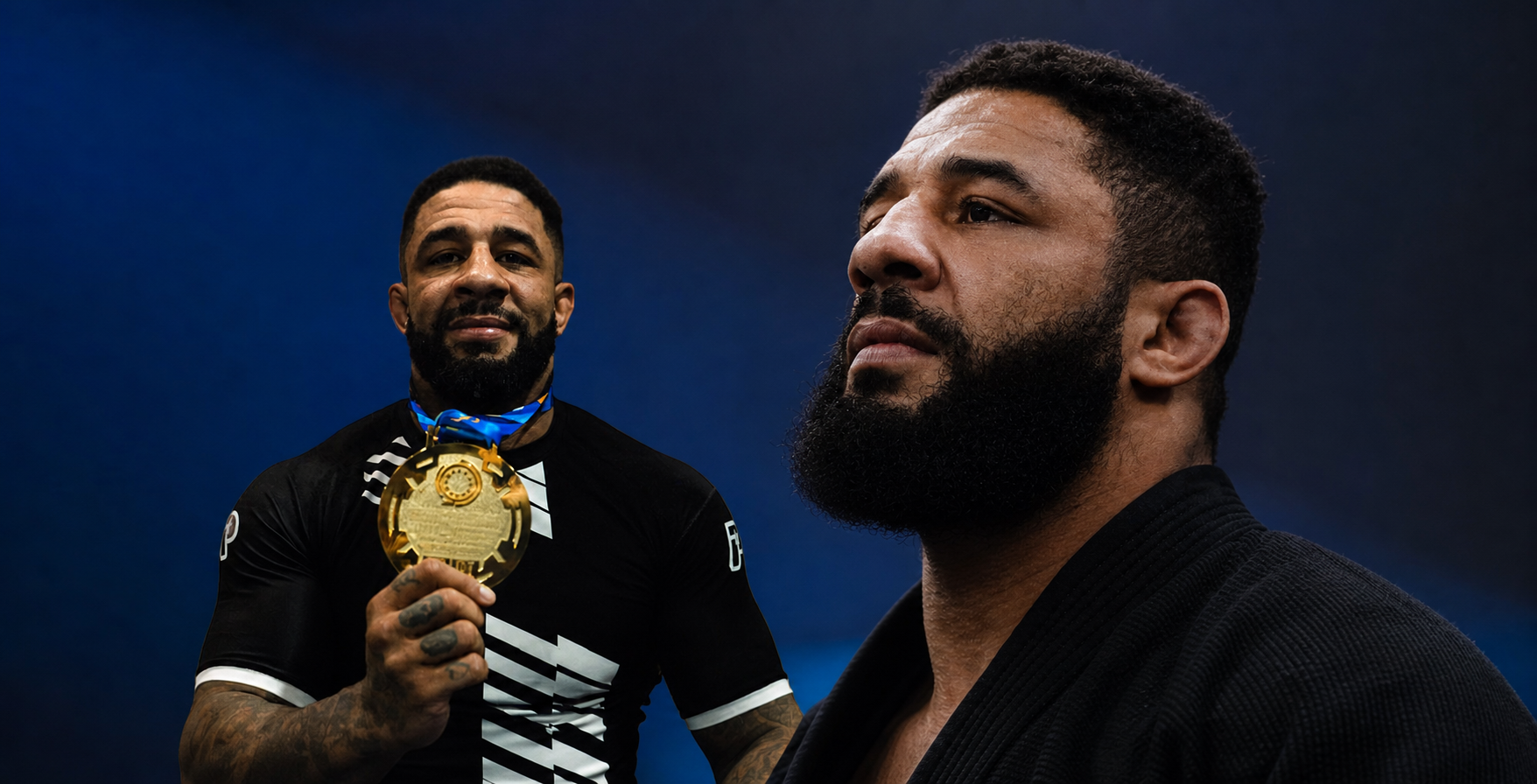 Saul Rogers wearing a gi and holding his European Jiu-Jitsu gold medal
